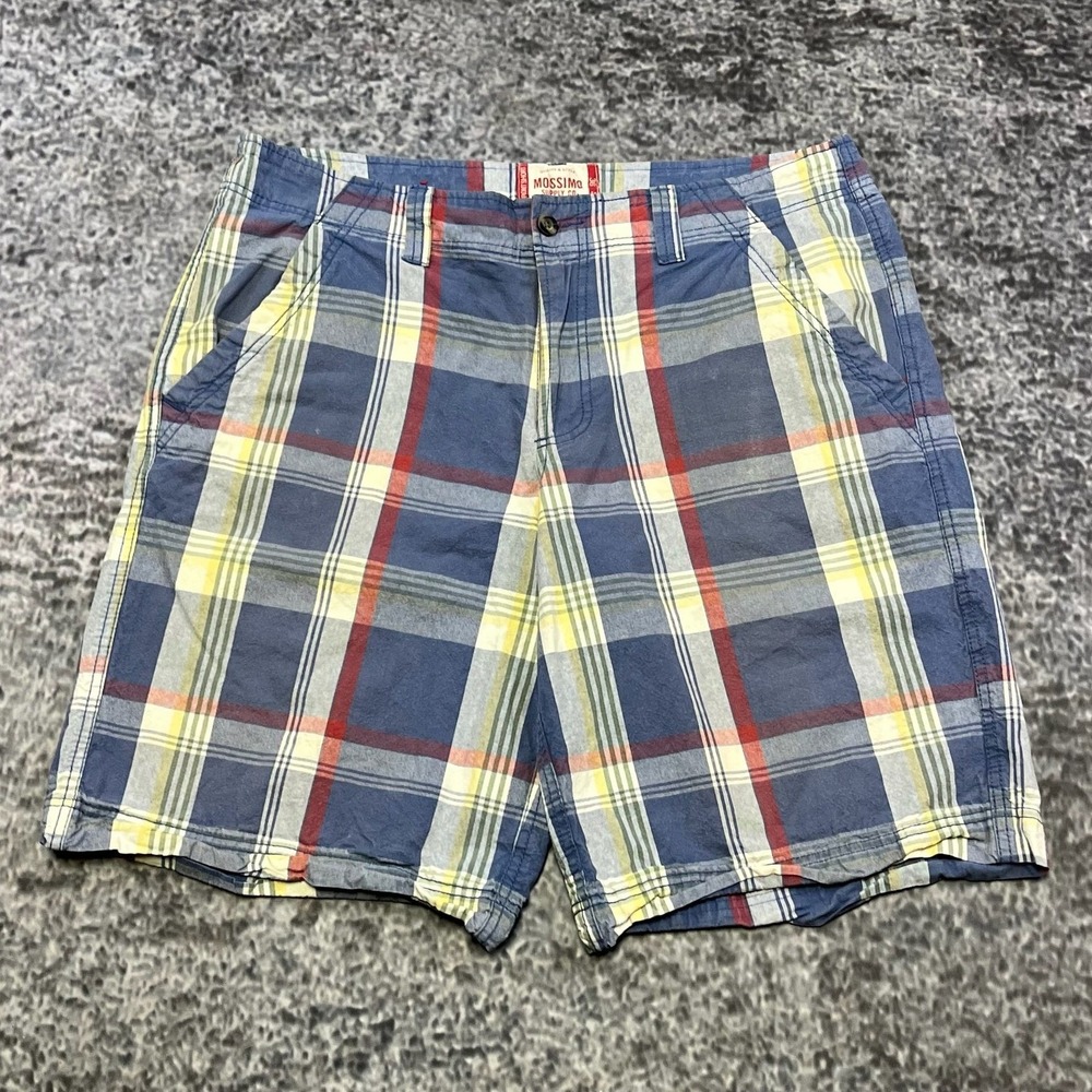Mossimo Supply Co. Plaid Shorts‎ Mens 36 Red Blue Flat Front Baggy Skater Y2K